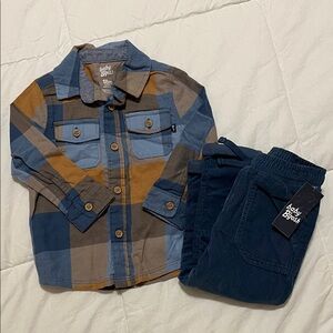 Baby B'gosh Blue and Brown Plaid Button-Up Top and Blue Corduroy Pants